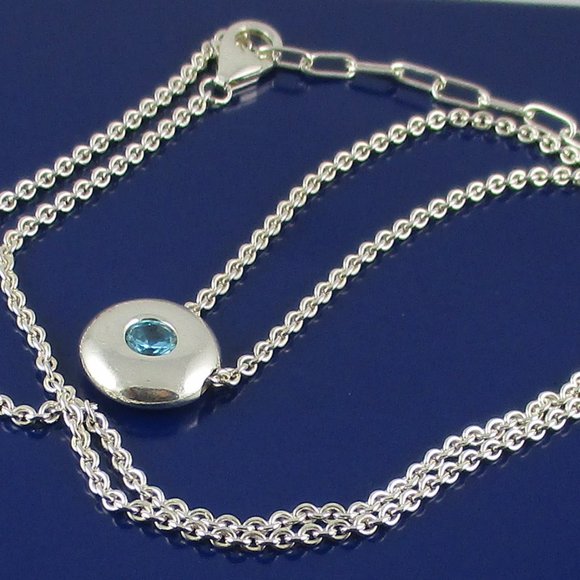 Purely Silver .999 .8ct Blue CZ Pendant & Chain - Picture 2 of 3